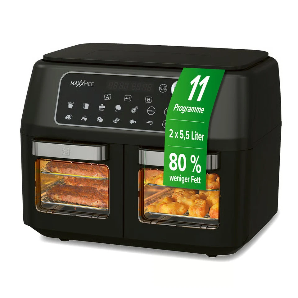 MAXXMEE Heißluftfritteuse XXL Doppelkorb Doppelkammer Dual Zone Airfryer 2x 5,5L - Bild 2 von 4