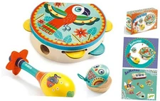  Animambo Tambourine, Maraca, Castanet Music Instrument Set - Cute Parrot, 