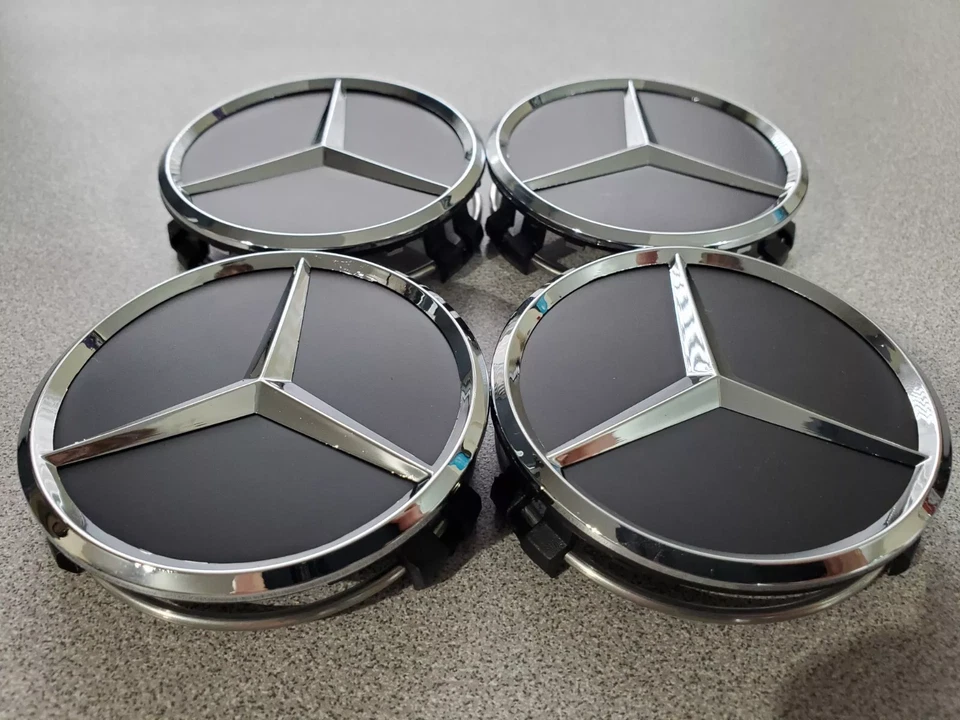 4 X 75mm 2.95in Black Wheel Center Caps Fits For Mercedes Benz Most Models NEW Foto 3 de 4