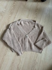 Cropped V-Neck Chunky Beige Knit Cardigan No Label Size Small