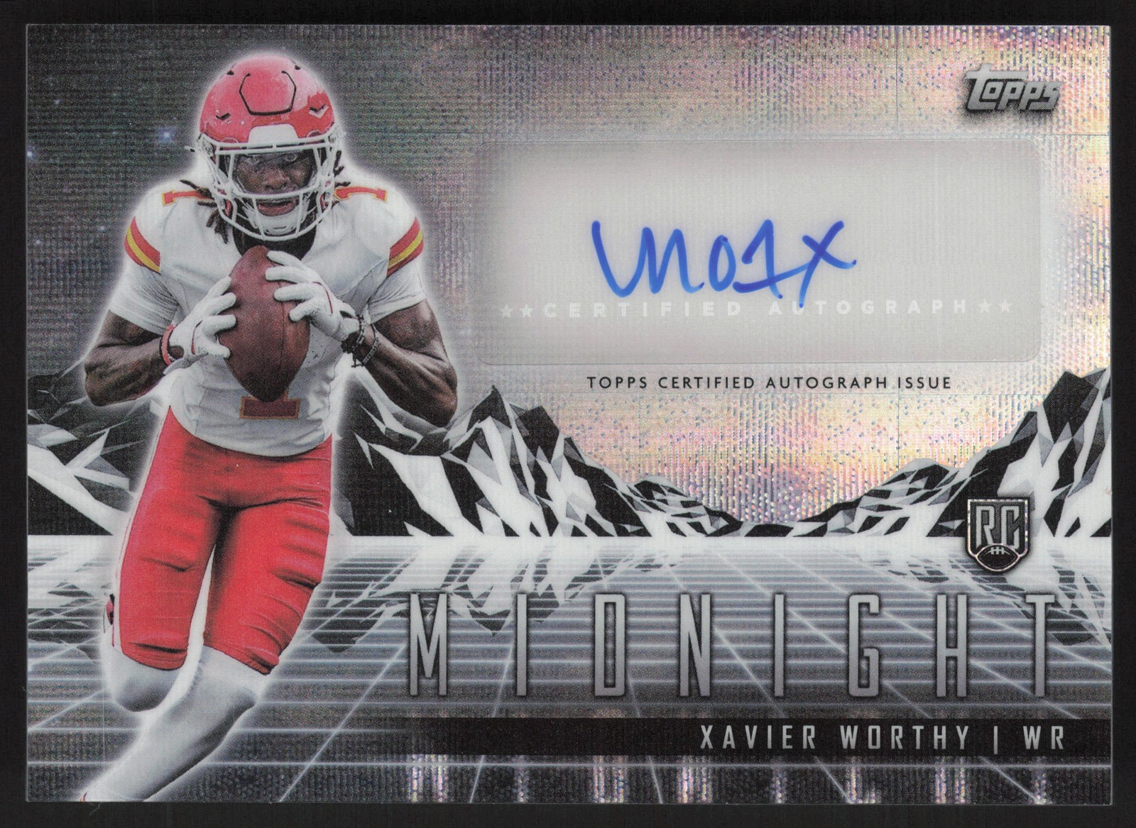 Xavier Worthy 2024 Topps Midnight Rookie Horizon Signatures Moon Beam #RHS-XW