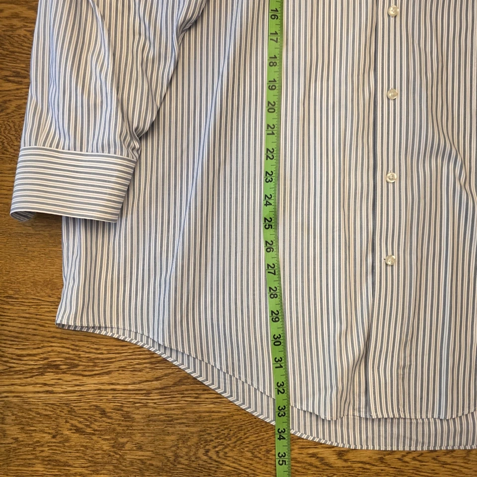 Camisa con botones Lands End para hombre 18 1/2 x 34 rayas algodón Supima sin hierro Oxford Foto 4 de 4