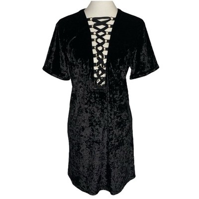 Gothic Black Velvet Corset Front Dress Solaris Style Witchy Grunge Tunic Large