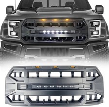 Front Grill Compatible with F150 2015-2017 Pickup Truck, Matte Black Integrated