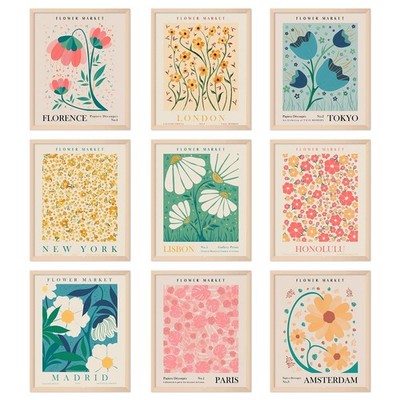 AnyDesign 9Pcs Flower Market Wall Art Prints Matisse Art Poster Unframed Flor...