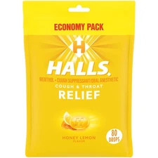 HALLS Honey Lemon Cough Drops 80 Count Soothing Relief for Sore Throat Coughs