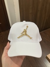 Nike Jordan Jumpman White Trucker Hat Gold Logo Mesh Snapback Cap New