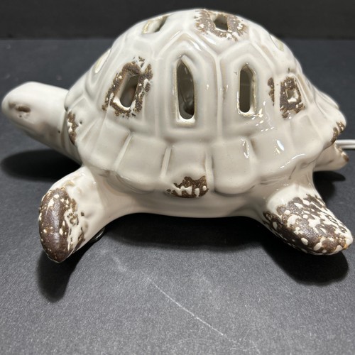 Sea Turtle Lamp White Brown Textured Distressed Accents Nautical 8” neutral - Picture 4 of 15