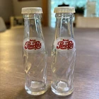 Vintage Set Pepsi Cola Salt and Pepper Shakers Clear Glass Bottle Shape 3"