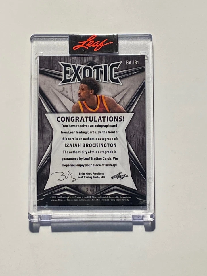2022 Leaf Exotic Basketball IZAIAH BROCKINGTON RC Auto 2/7 Peacock Autograph - Image 2 of 2