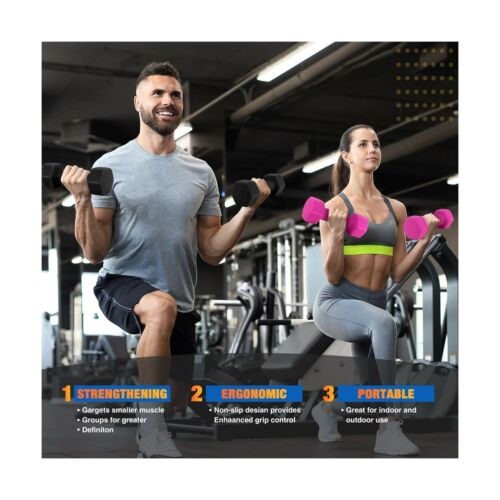 4 LB Pair Gray Neoprene Dumbbells Hand Weights Exercise Gym Anti-Slip Hex Shape - Picture 6 of 8