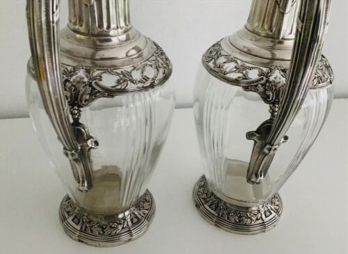 A Lovely Pair Of Antique 19th Century French Sterling Silver&Cut Glass Pitchers - Picture 5 of 11
