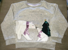 girls NEW CHRISTMAS gray sweatshirt TOP POLAR BEARS 4/5 TREE SPARKLES SEQUINS