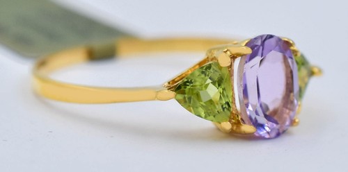GENUINE 1.06 Cts AMETHYST & PERIDOT RING 10k SOLID YELLOW GOLD - Free Appraisal - Picture 2 of 7