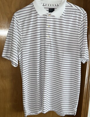 GREG NORMAN PLY DRY MENS WHITE STRIPED POLO LARGE (B18)