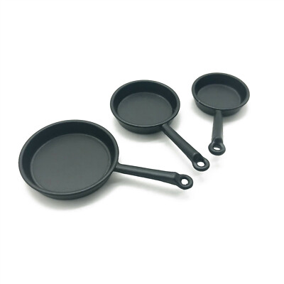 Dollhouse 3Pcs Cookware Set Frying Pans 1:12 Miniature Kitchen Accessories