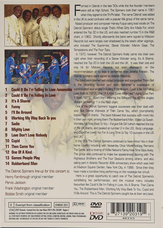 The Detroit SpinnersLive in Concert (DVD) The Detroit Spinners (UK IMPORT) eBay
