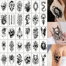 30pcs Waterproof Black Floral Temporary Tattoos for Women & Girls - Long-Lasting