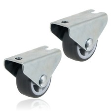 2 x UNIVERSAL 30mm Rubber Castor Trolley Wheels Fixed Middle 1'' Small Mini
