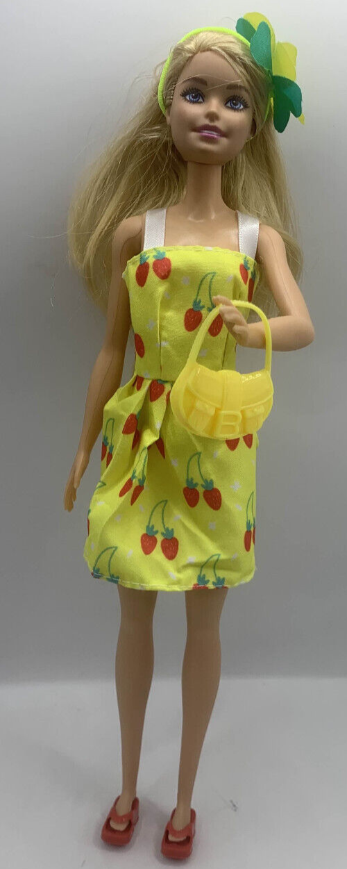 Modern Fashion Barbie Doll with Blonde Hair Casual Berry Dress & Purse