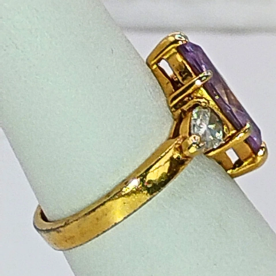 Women's Gold Plated Marquise Cut Amethyst Similated Diamond Ring Size 6 Shimmer - Image 4 of 4