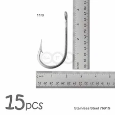 15pcs Fishing 7691S Stainless Steel Hook Size 11/0 Big Game Southern Tuna Hooks