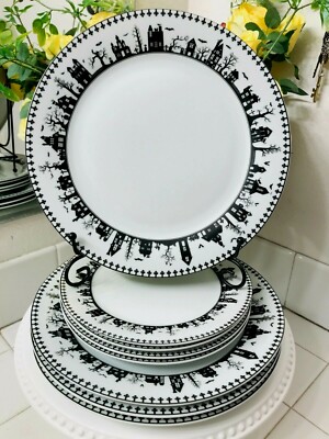 Halloween HAUNTED HOUSE Spooky Dinner Salad Plate Bowl Set BUTTER+BREAD THE TOWN