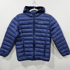 Eddie Bauer CirrusLite Down Filled Puffer Jacket Boys L 14 Hooded Blue Pockets