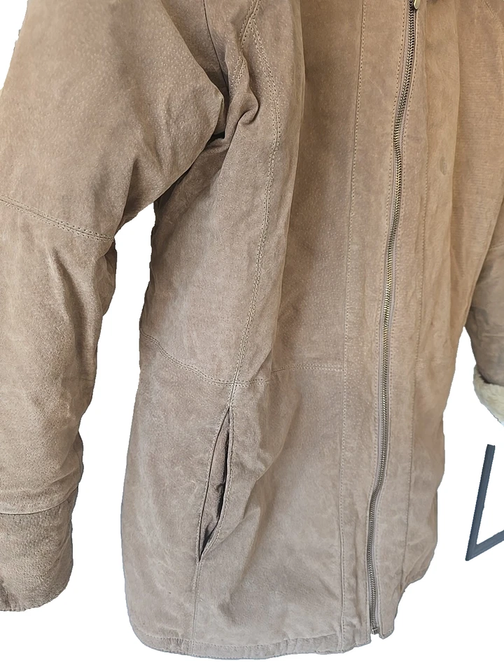 St. John's Bay Washable Suede Coat Faux Fur, Lined, Hood Zipper XL  - Image 3 of 4