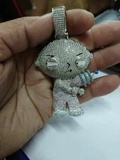 Unique Hip-Hop Style SCREW-MAN Cartoon CZ Studded Pendant 925 Sterling Silver