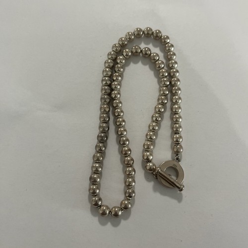 Vintage Sterling Silver 6.3mm Bead Ball Necklace 16.5 ” Signed 925, 25 Grams-(U)
