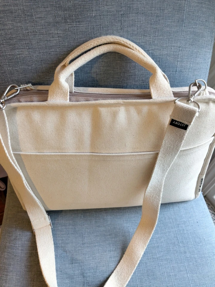Mensajero de lona blanca, computadora portátil, bolsa de trabajo, cremallera, escribir de por vida JSTORY Foto 2 de 4