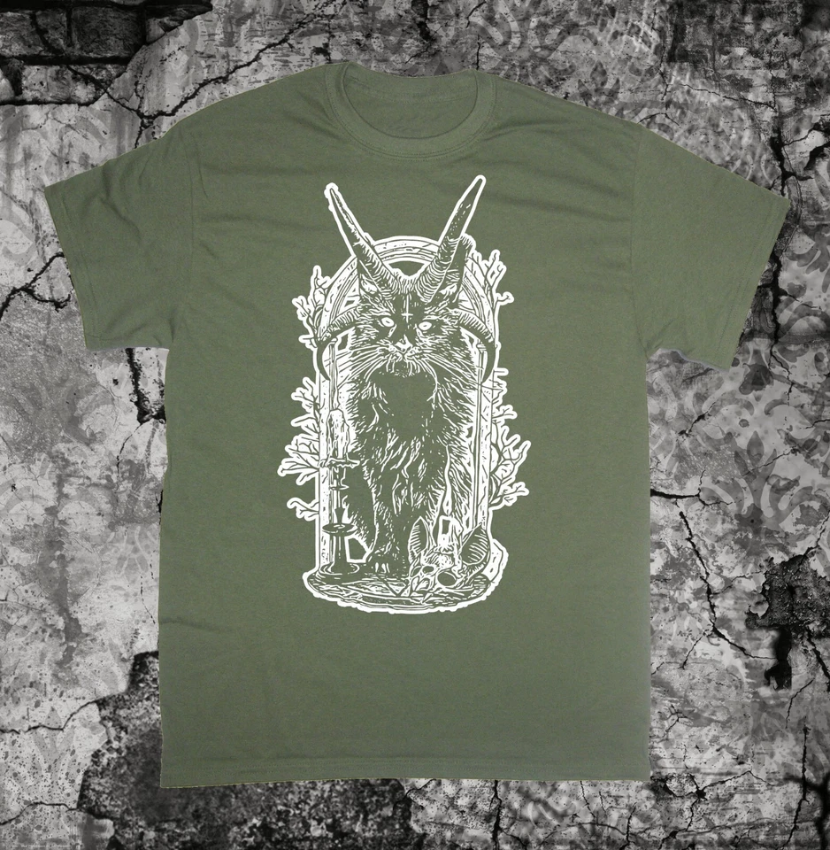 Camisa Oculta - Gato Punk Grunge Pentagrama Gótico Halloween Boho Naturaleza Baphomet Foto 3 de 4