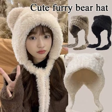 Women Fleece Beanie Hat Cap Winter Warm Bucket Hat Faux Fur Ear Protection Cap ⇘