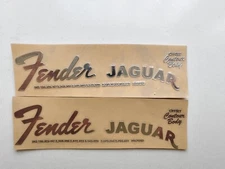 2Pcs FENDER JAGUAR Guitar Bass Neck Headstock Self-Adhesive Metal Sticker Silver