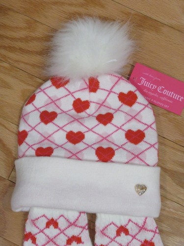 Juicy Couture Womens Hearts Beanie Hat Gloves Set - Picture 2 of 4