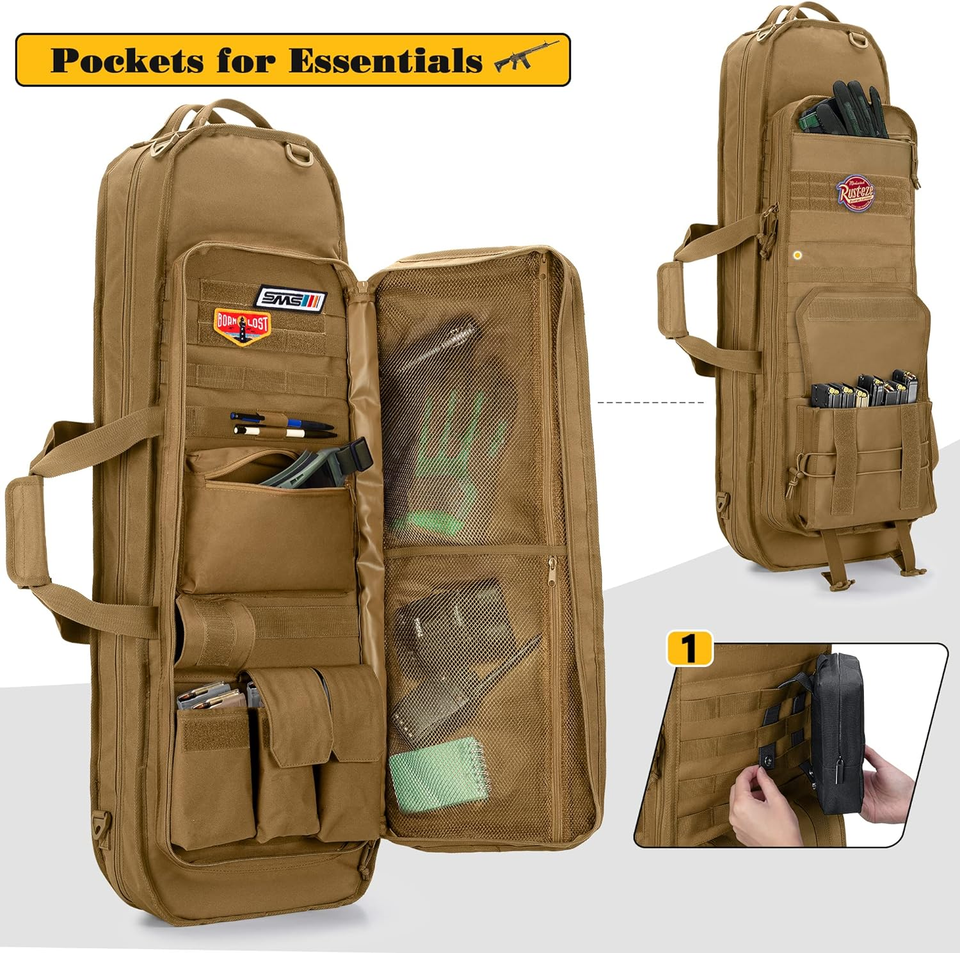 Tactical Rifle Bag Backpack Fits 36” Rifles Soft Rifle Case 3 Magazine