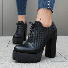 Women's High Heels Short Boots Autumn New Platform Lace Up Boots Shoes Faux Leat
