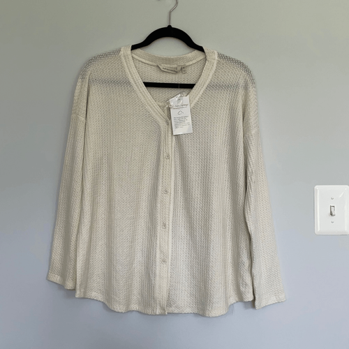 Soft Surroundings Ivory Cream Waffle Knit Long Sleeve Button Shirt Cardigan PL N - Picture 11 of 11