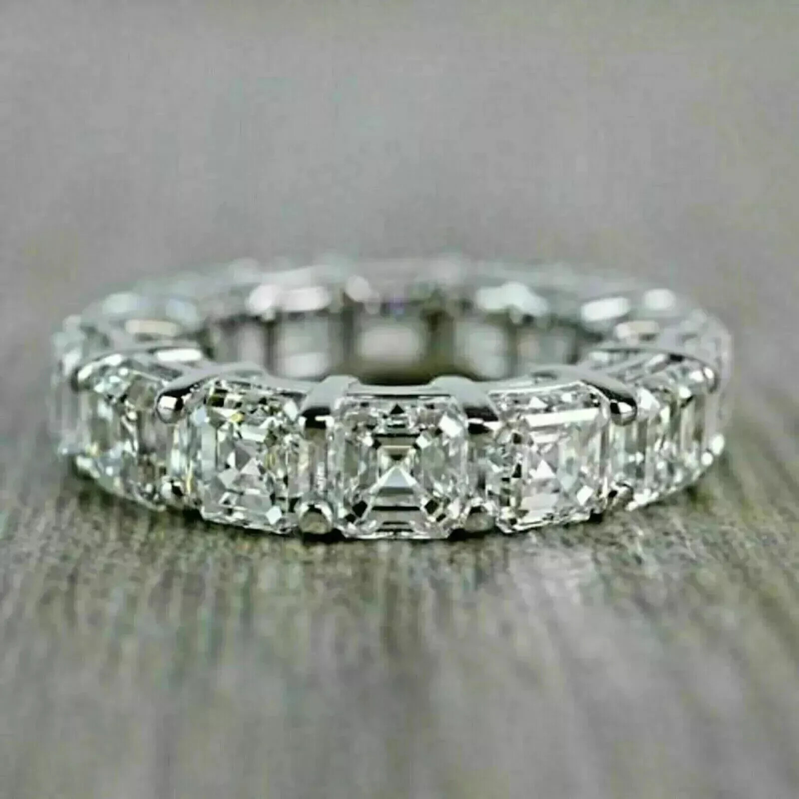 Moissanite 4Ct Asscher Cut Full Eternity Wedding Ring Band 14K White Gold Plated