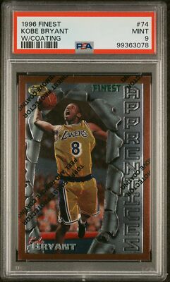 1996 TOPPS FINEST W/COATING #74 KOBE BRYANT ROOKIE RC PSA 9