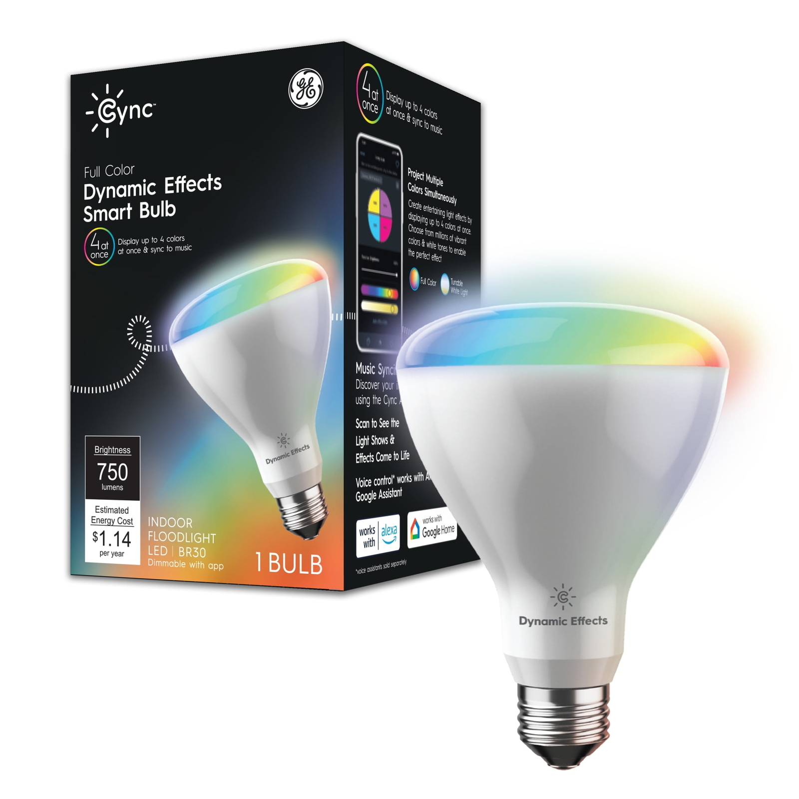Effects BR30 Smart LED Light Bulb with Music Sync, Full Color,65 Watts, E26 Base