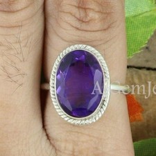 Amethyst Ring, Purple Stone Ring, 925 Silver Rings, 10x14 mm Oval Amethyst Ring