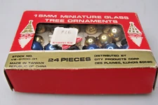 Lot 24 Vintage Glass Feather Tree Gold Blue 12mm BALLS Mini Christmas Ornaments