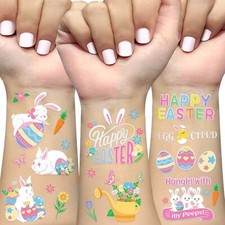 62pcs Easter Temporary Tattoos for Kids   Glitter Styles, Bunny Stickers  Par