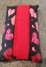 Tissue Packet Black & Red Heart Print Pocket Holder Handmade