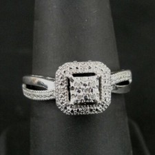 Ring Silver Square Top Round Cubic Zirconia Stones Sterling 925 Size 6.75 Band