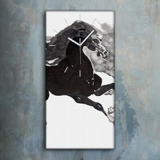 Horloge décorative sur toile 30x60 Tableau peinture chinois oriental chevaux