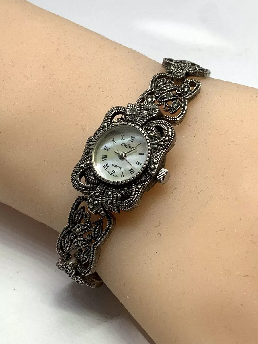 Vintage sterling silver 925 marcasite watch 7 . 27.5 grams needs