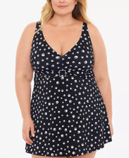 Swim Solutions Plus Size Empire-Banded Tummy-Control Swimdress Size 20W 4135